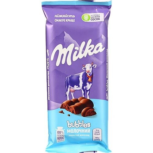 Шоколад молочний пористий Bubbles Milka м/у 80г