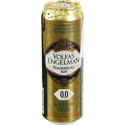 Пиво безалкогольне Volfas Engelman Lager світле пастеризоване, 0,568 л