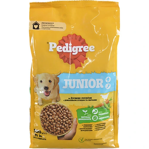 Корм сухий повнораціонний для цуценят З домашньою птицею та овочами Junior Pedigree 500г