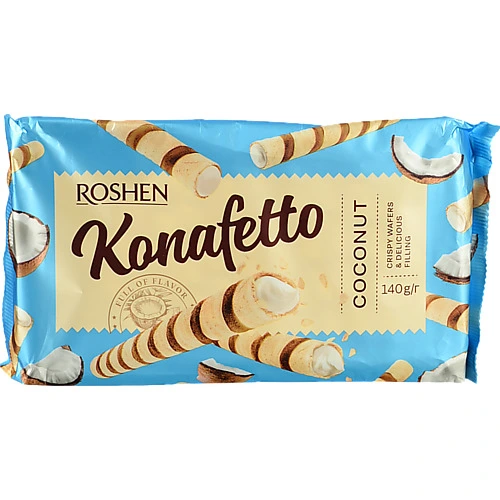 Вафельні трубочки з кокосовою начинкою Рошен 140г