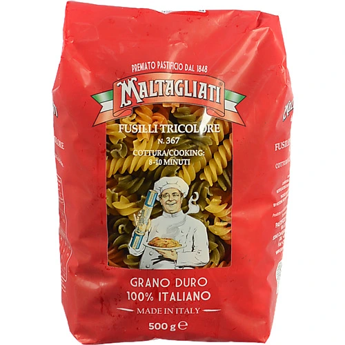 Макарони Maltagliati 500г фузіллі трикольорові