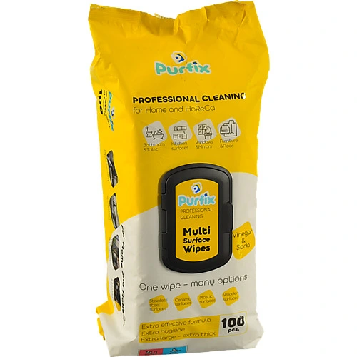 Серветки вологі Purfix 100шт господарські універсальні для прибирання