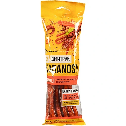 Ковбаски [Dmytruk Kabanosy Chilik варено-копчені зі свинини з перцем чилі 80 г
