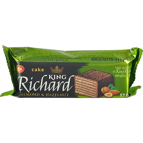 Вафельний батончик King Richard 57г мигдаль фундук