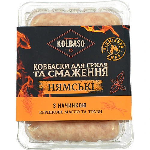 Ковбаски Kolbaso для гриля Нямські з начинкою Вершкове масло і трави від бренду "Глобино", 370 г, газопаковані