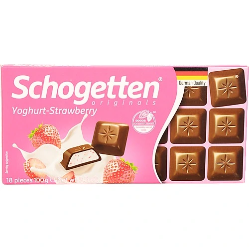 Шоколад молочний з начинкою зі знежиреного йогурту та полуниці Schogetten к/у 100г