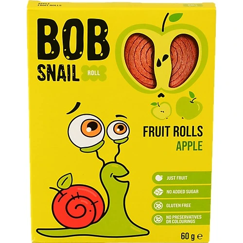 Цукерки фруктові натуральні Apple Rolls Bob Snail к/у 60г