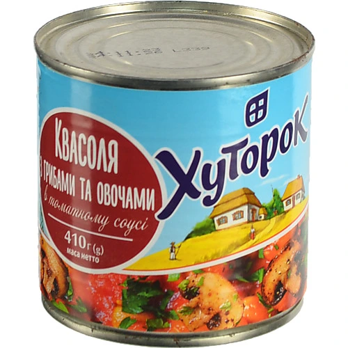 Квасоля Хуторок 425г гриби овочи томатний соус з.б