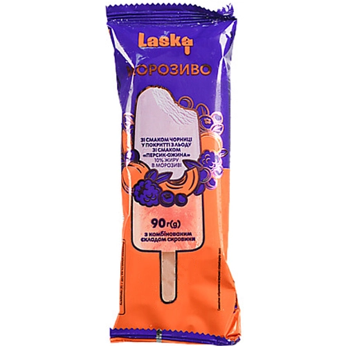 Морозиво Ласка 90г ескімо см.м чорниця з льоду персик ожина