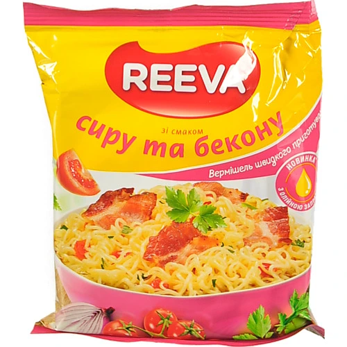 Вермішель швидкого приготування зі смаком сиру та бекону Reeva 60г