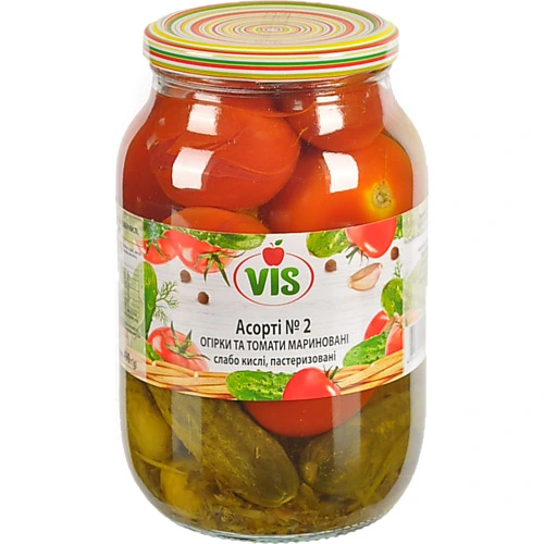 Асорті огірки та томати Vis 980г слабо кислі мариновані