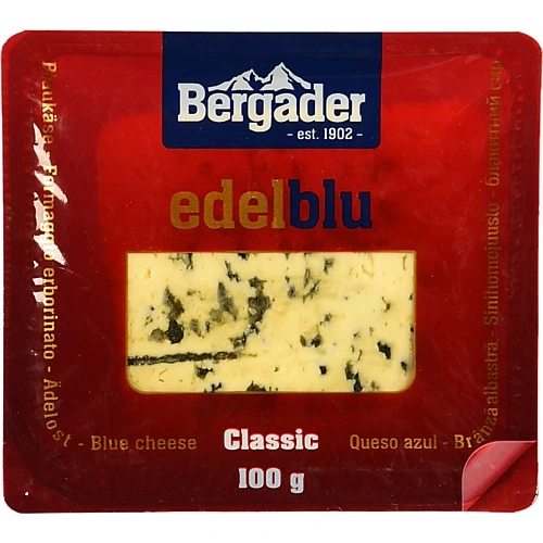 Сир 50% напівтвердий з блакитною цвіллю Edelblu Classic Bergader п/у 100г