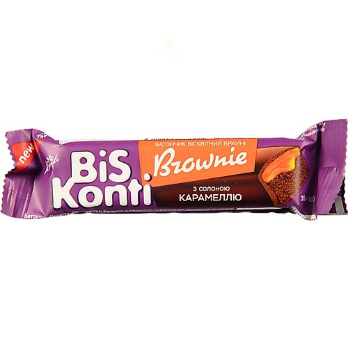 Батончик BisKonti бісквітний Брауні з солоною карамеллю, 35 г
