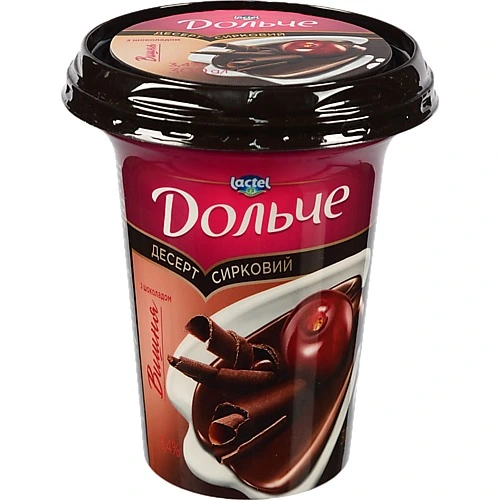 Десерт сирковий 3.4% з наповнювачами Вишня-шоколад Дольче ст 300г