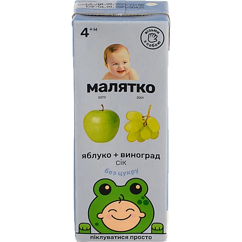 Сік для дітей від 4міс Яблуко-виноград Малятко т/п 200мл