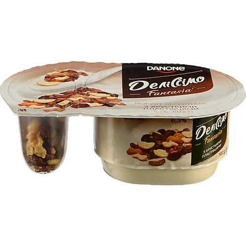 Йогурт Деліссімо Fantasia 6.3% з хрусткими кукурудзяними пластівцями 102г