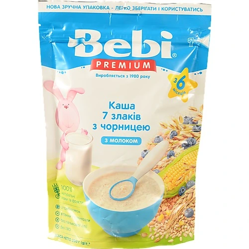 Каша молочна для дітей від 6міс 7 злаків з чорницею Premium Bebi д/п 200г