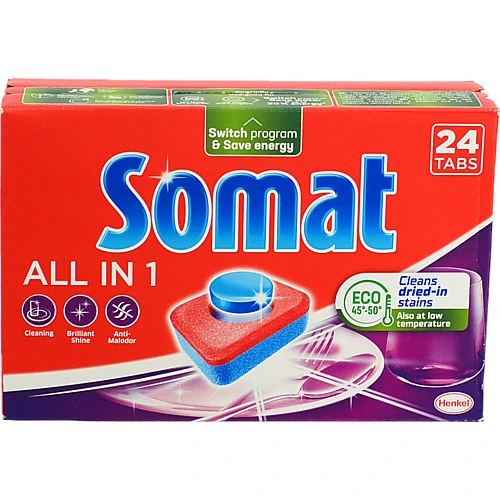 Засіб для миття посуду в посудомийних машинах в таблетках All in 1 Somat 24х17.6г