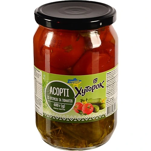 Асорті із огірків та томатів 2 Хуторок с/б 680г