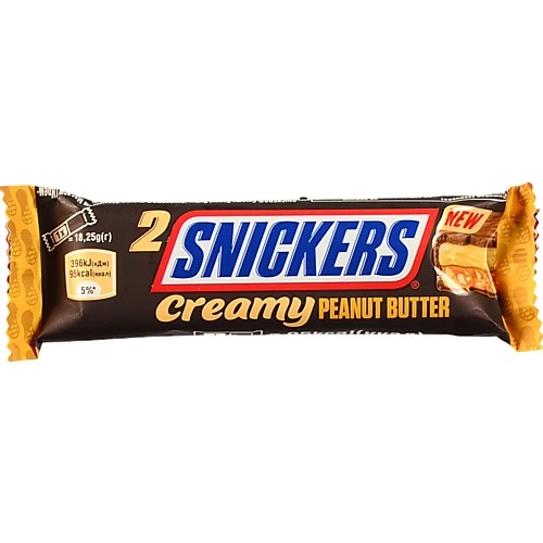 Шоколадний батончик Snickers Creamy Peanut Butter з арахісовою пастою, карамеллю та арахісом, 36.5 г (2 ? 18,25 г)