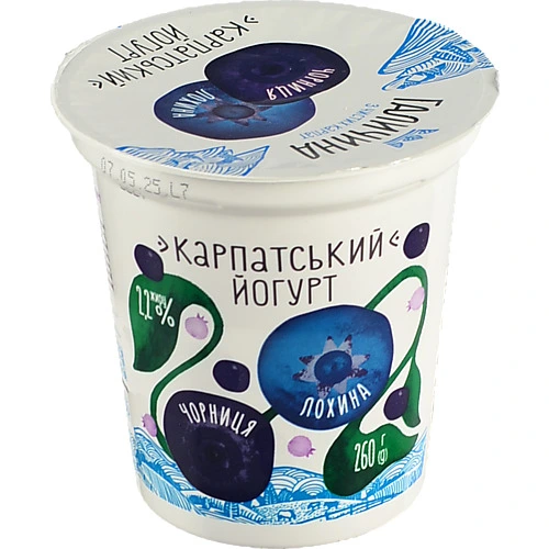 Йогурт 2.2% десертний з наповнювачем Лохина-чорниця Карпатський Галичина ст 260г