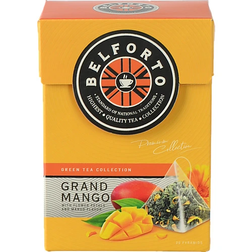 Чай Belforto 20п зелений байховий пелюстки квітів аромат манго