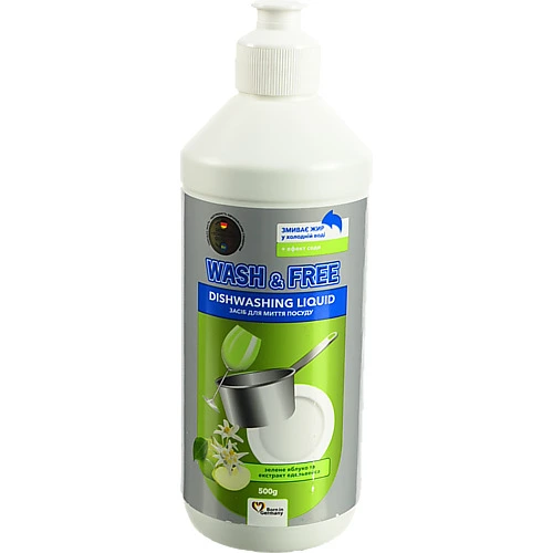 Засіб для миття посуду Wash&Free 500г Зелене яблуко Едельвейс