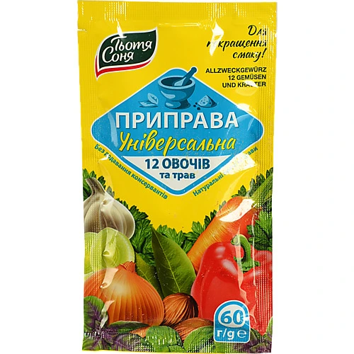 Приправа універсальна 12 овочів та трав Тьотя Соня м/у 60г