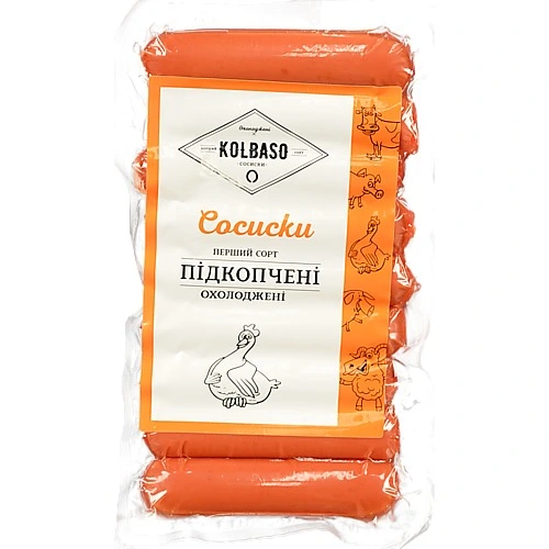 Сосиски Kolbaso Підкопчені охолоджені, першого ґатунку, вакуумна упаковка, 325 г