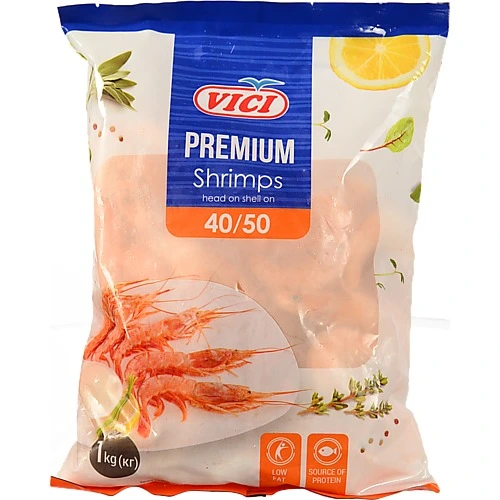 Креветки королівські цілі в панцирі глазуровані 40/50 Пріоріті Vici в/м м/у 1кг