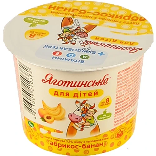 Паста сиркова 3.9% для дітей від 8міс Абрикос-банан Яготинське для дітей ст 90г