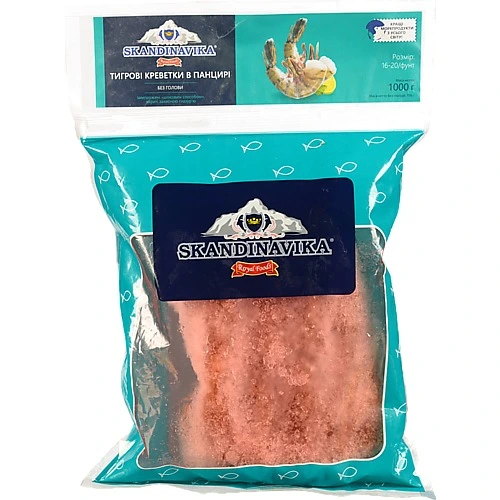 Креветки заморожені в панцирі 16-20 Тигрові Skandinavika б/г м/у 1000г
