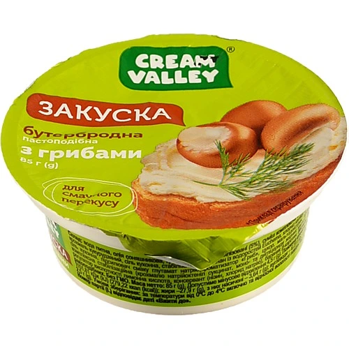 Закуска бутербродна Cream Valley З грибами пастоподібна, пластиковий стакан (запаяний фольгою), 85 г