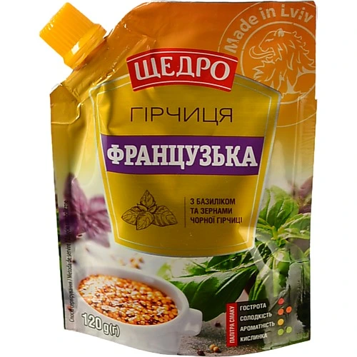 Гірчиця з базиліком та зернами чорної гірчиці Французька Щедро д/п 120г