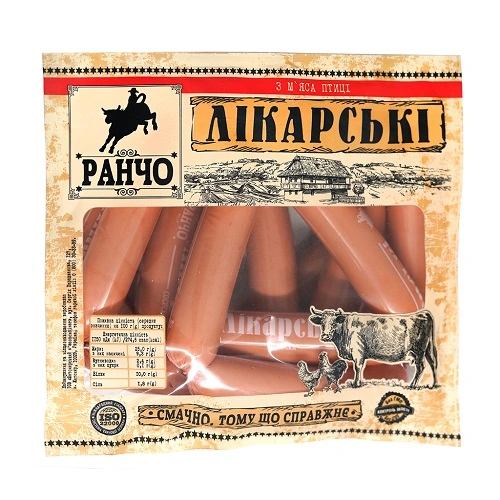 Сосиски [Ранчоk [Лікарськіk, першого ґатунку, у поліамідній оболонці