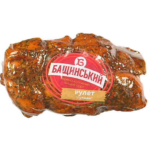 Рулет Бащинський [Гурманk з курячого філе, варено-копчений, вищий гатунок, вакуумна упаковка
