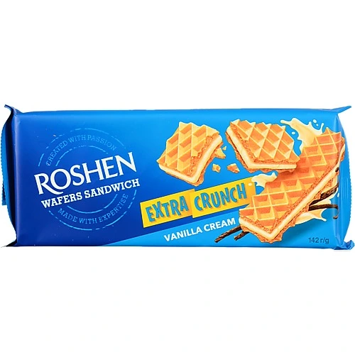 Вафлі Milk Vanilla Extra Crunch Wafers Sandwich Roshen м/у 142г