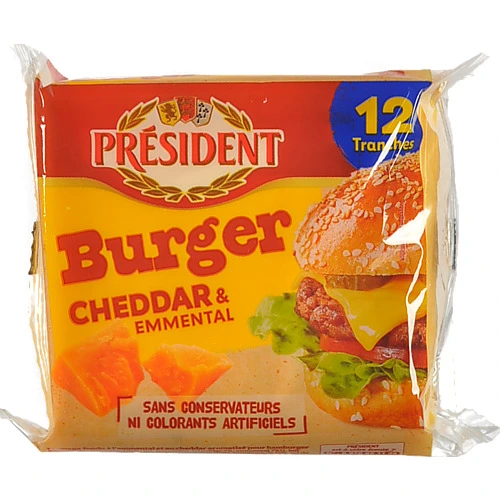 Сир Президент 200г чеддер емменталь для бургерів 40%