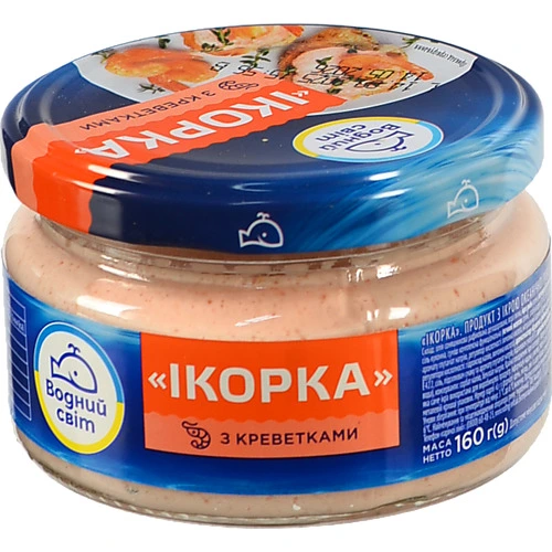 Продукт з ікрою океанічної риби та креветками пастеризований Ікорка Водний світ с/б 160г