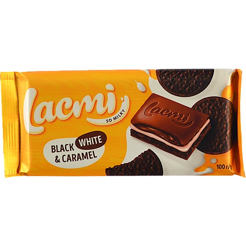 Шоколад молочний з печивом Black, White&Caramel Lacmi Roshen м/у 100г