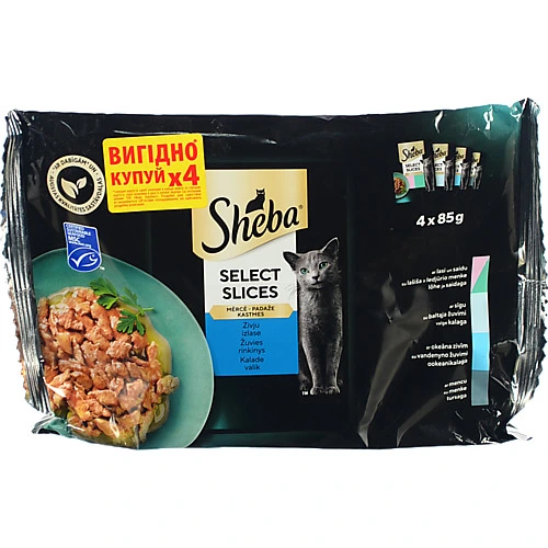 Корм Sheba 4х85г cigPOU рибне асорті в соусі