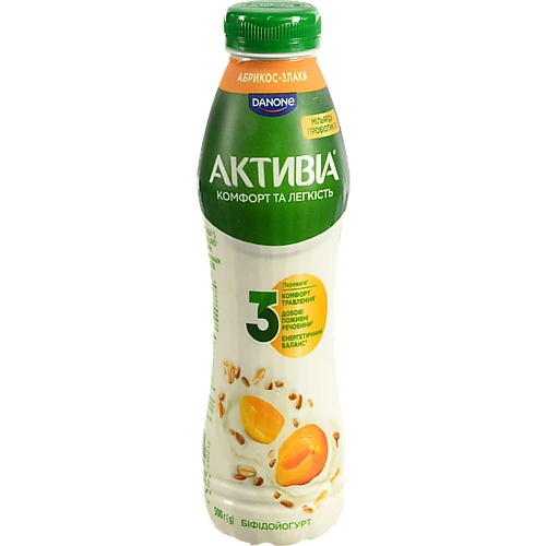 Біфідойогурт Активіа 500г 1.2 абрикос злаки пет