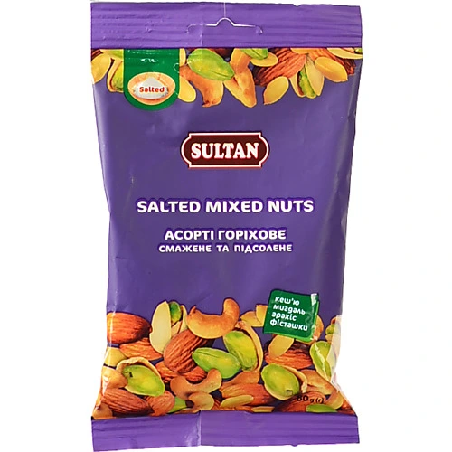 Асорті Горіхове смажене та підсолене ТМ GREEN HILLS, 80 г