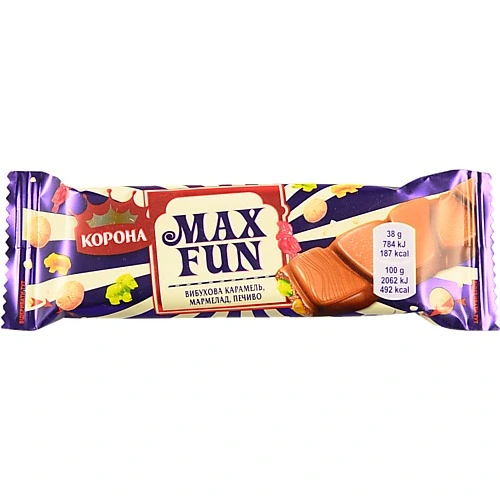 Батончик Корона Max Fun молочний з мармеладом, печивом і карамеллю, 38 г