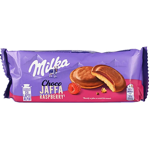 Печиво бісквітне вкрите молочним шоколадом Raspberry jelly Choco Jaffa Milka м/у 147г