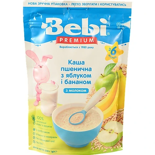 Каша молочна для дітей від 6міс Пшенична з яблуком та бананом Premium Bebi д/п 200г