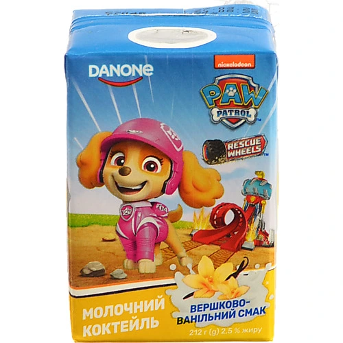 Коктейль молочний 2.5% Вершково-ванільний Paw Patrol Danone т/п 212г