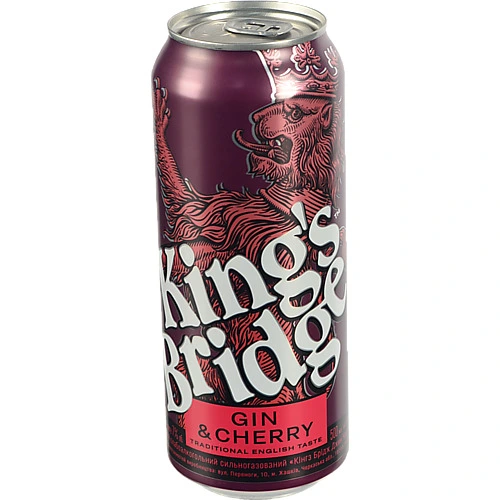 Напій слабоалкогольний Kings Bridge Gin & Cherry сильногазований 7%, б.м., 0,5 л