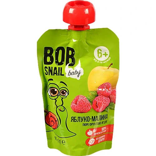 Пюре для дітей від 6міс фруктово-ягідне Яблуко-малина Baby Bob Snail д/п 90г