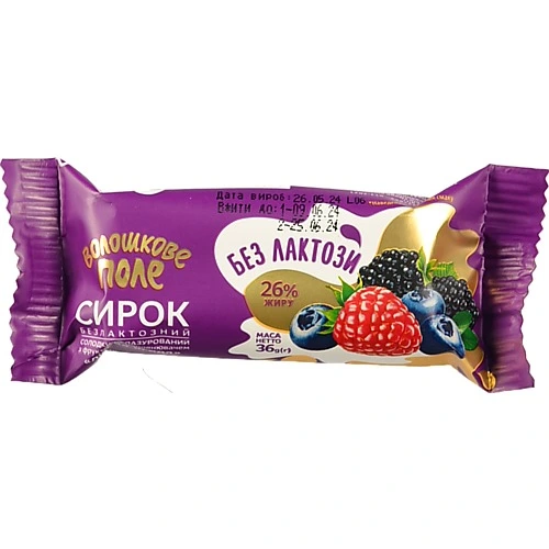 Сирок глазурований Волошкове поле 36г 26% лісова ягода безлакт.